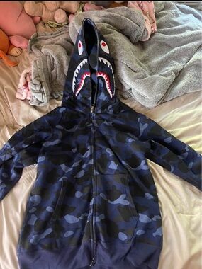Bape Blue & Black Shark Camo Zip Hoodie